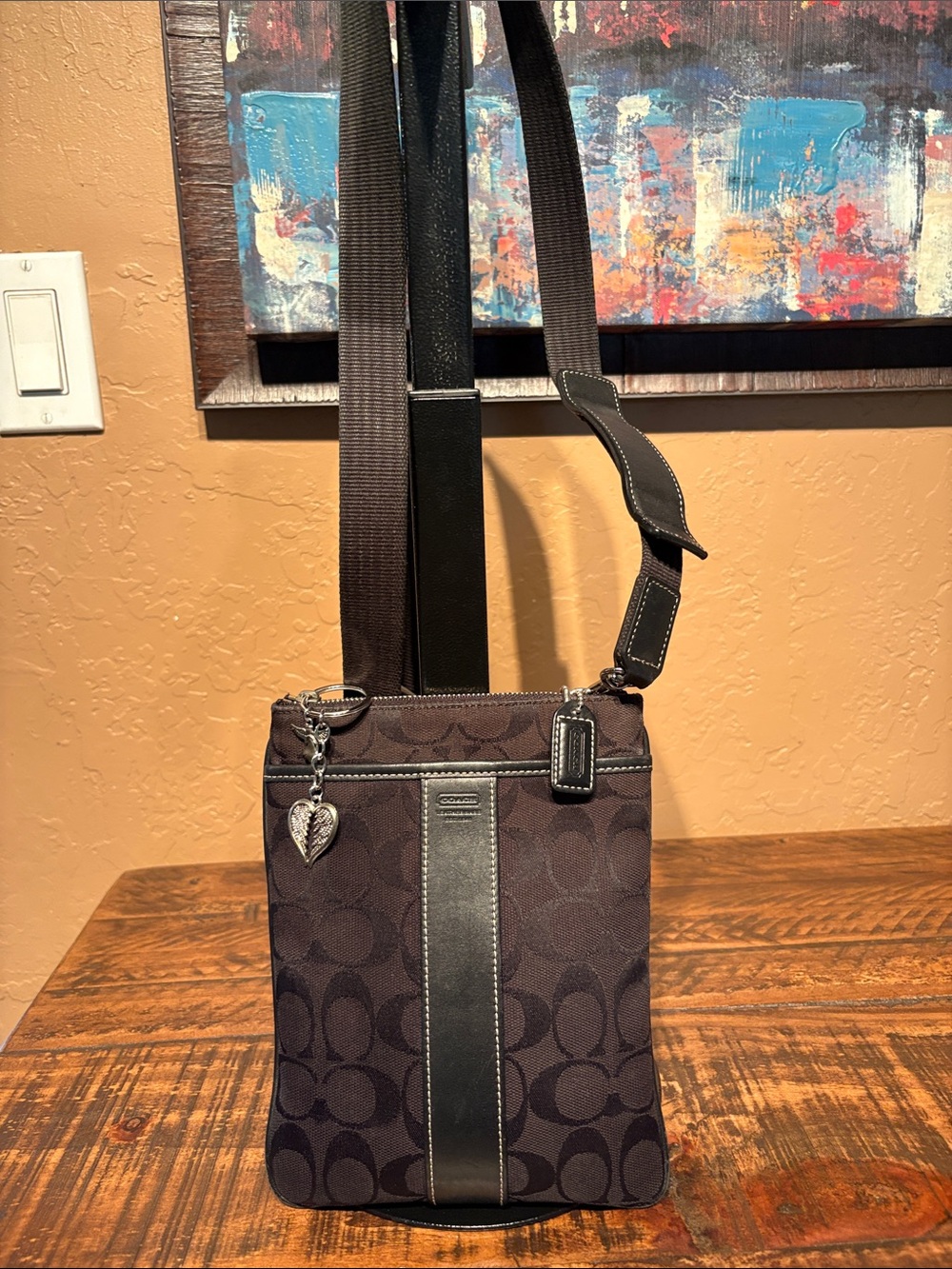 Coach Black Monogram Canvas & Leather Crossbody Bag EUC